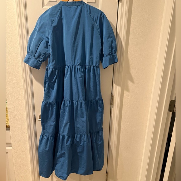 Zara Taffeta Blue Tiered Midi Dress Size Medium - Picture 2 of 2
